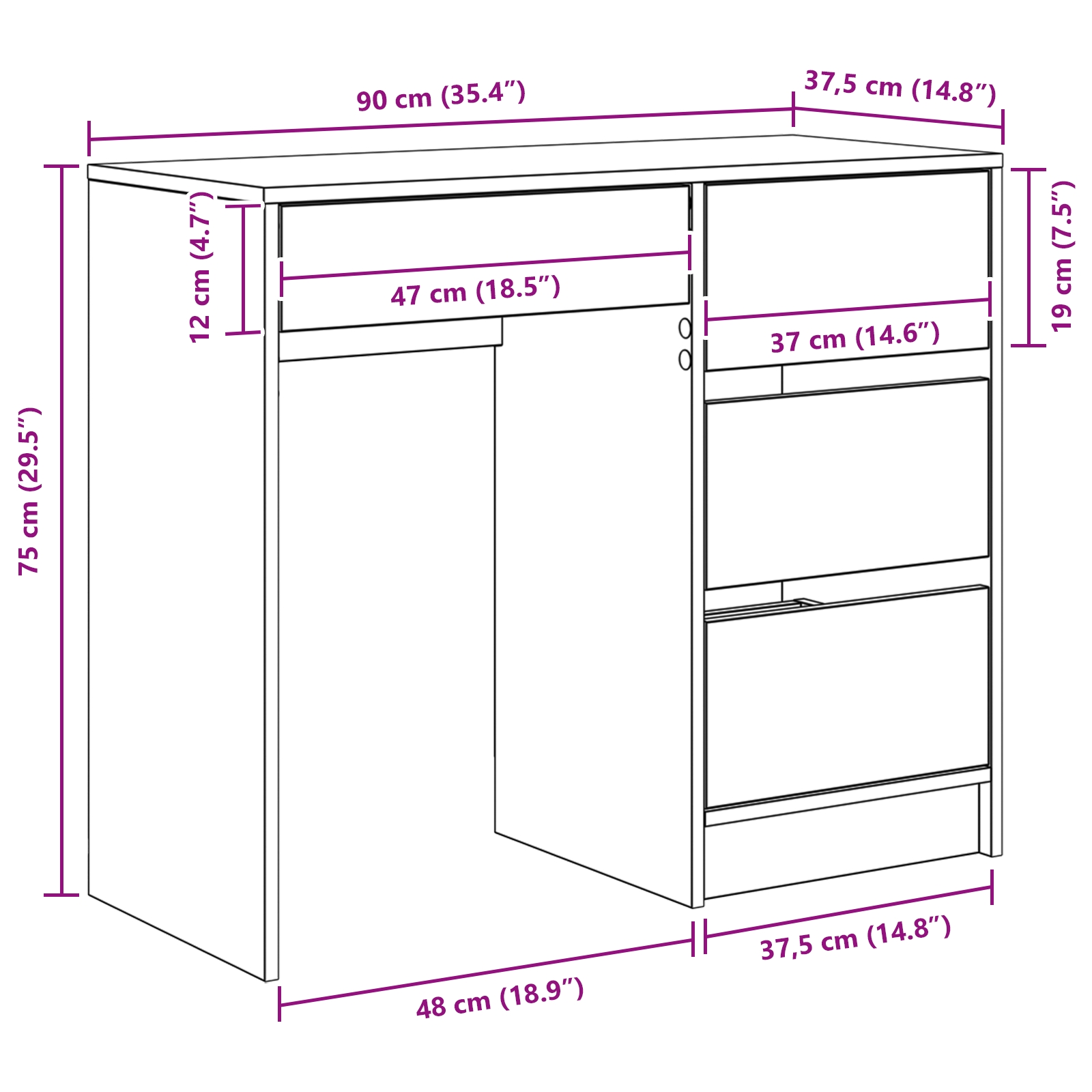 869494 10 Birou cu sertar Stejar fumuriu 90 x 37.5 x 75 cm Lemn compozit Birou cu sertar Stejar fumuriu 90 x 37.5 x 75 cm Lemn compozit - imagine 10