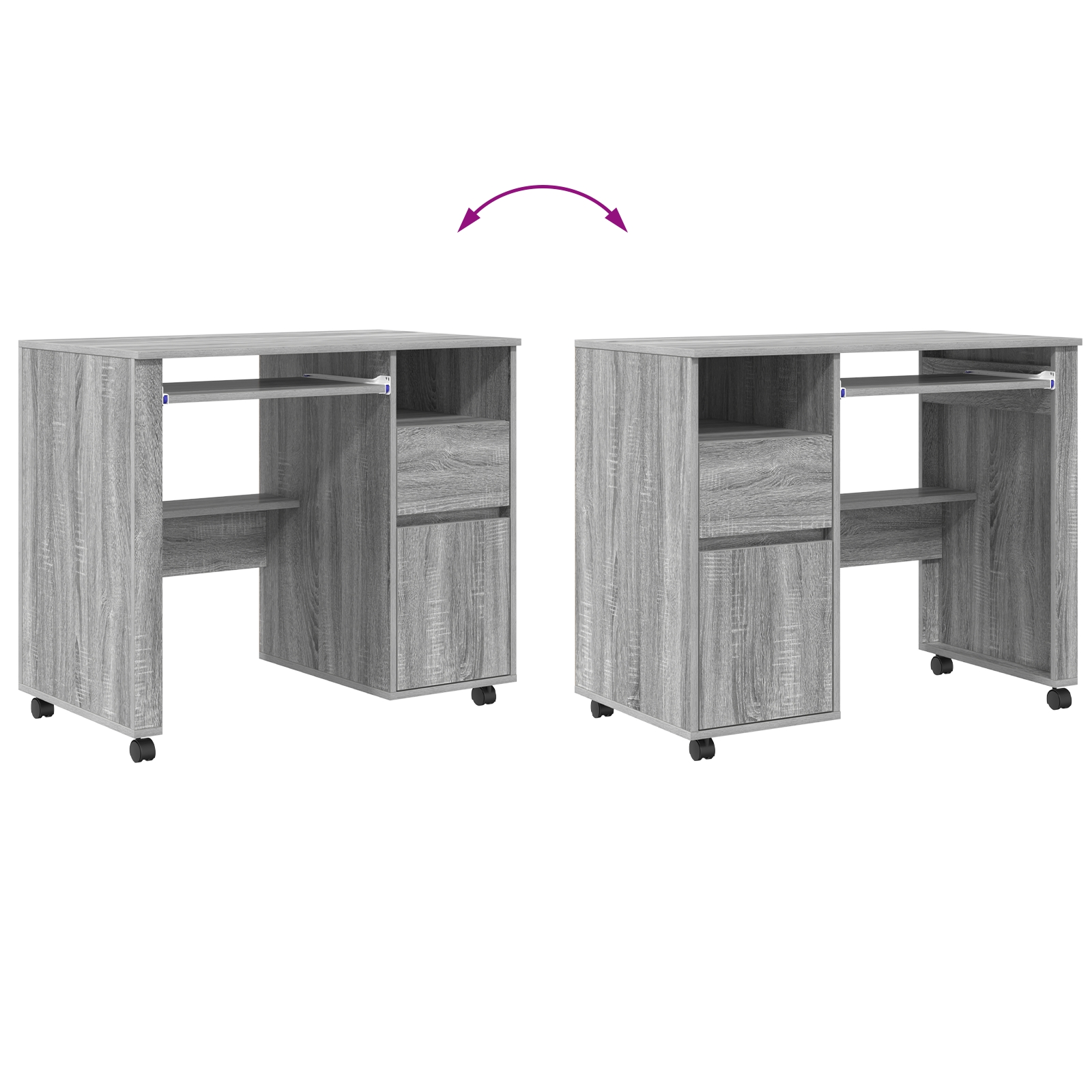 869535 9 Birou cu Roți cu sertar Gri 91 x 50 x 77 cm Lemn compozit Birou cu Roți cu sertar Gri 91 x 50 x 77 cm Lemn compozit - imagine 9