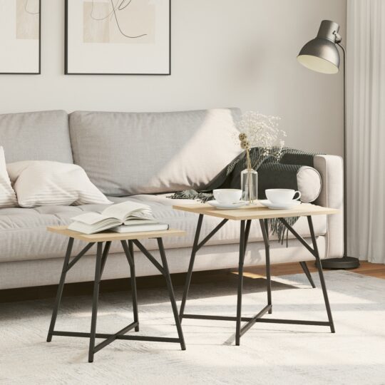 Set măsuțe laterale 2 pcs Stejar Sonoma și Negru