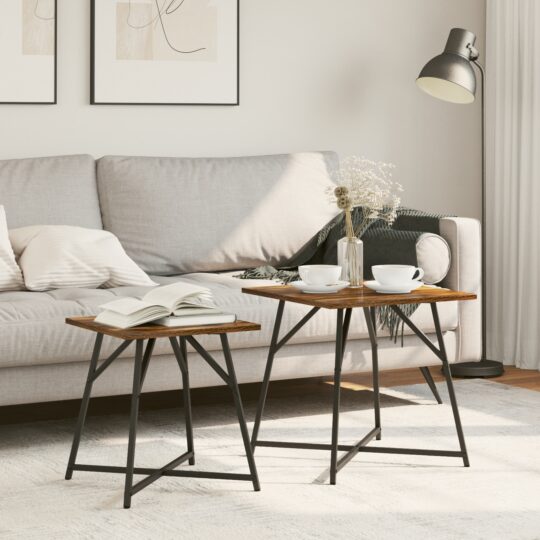 Set măsuțe laterale 2 pcs Stejar afumat și Negru