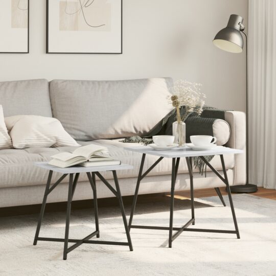 Set măsuțe laterale 2 pcs Gri sonoma și Negru 50 x 50 x 50 cm