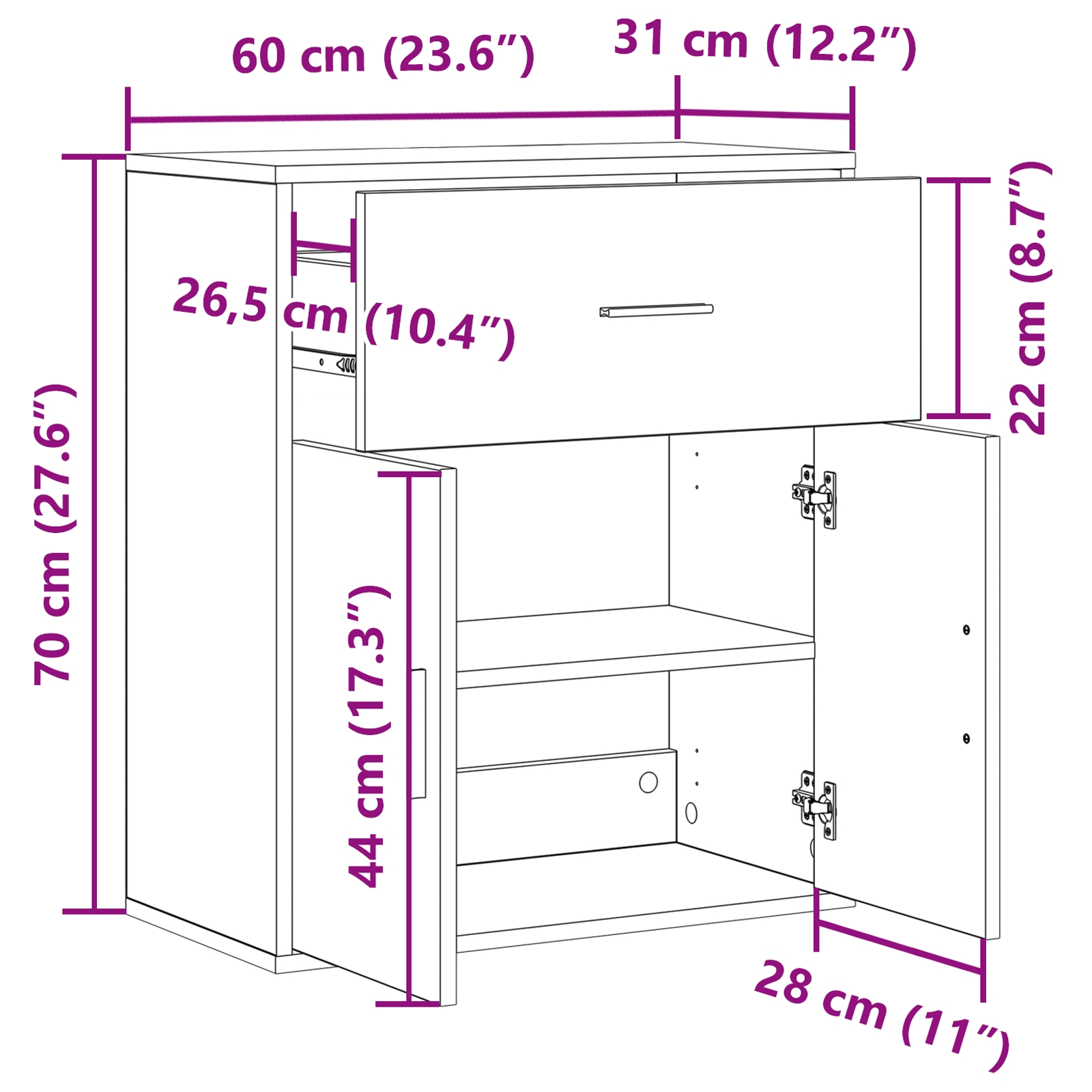871395 10 Bufet cu sertar Lemn vechi 60 x 31 x 70 cm Lemn compozit Bufet cu sertar Lemn vechi 60 x 31 x 70 cm Lemn compozit - imagine 10