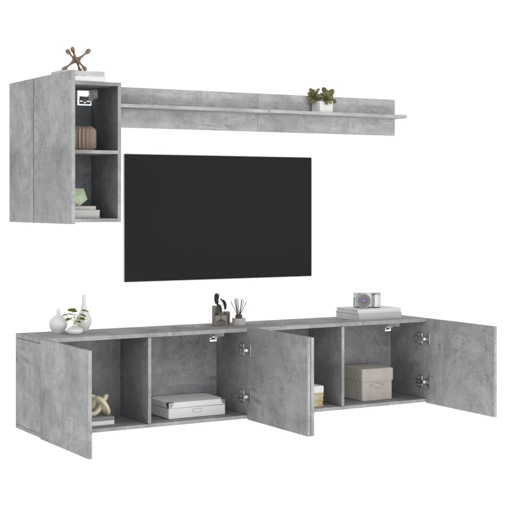 8721012469143 m en hd 1 Unități TV de perete, 5 piese, gri beton, lemn prelucrat Unități TV de perete, 5 piese, gri beton, lemn prelucrat
