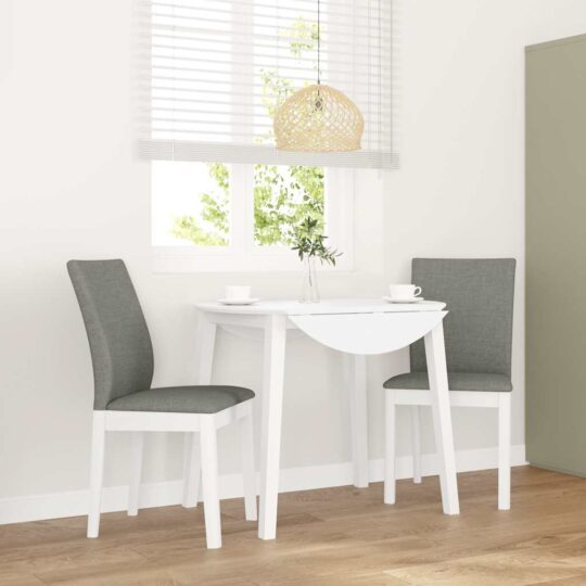 Scaune de sufragerie cu perne 2 buc cauciuc din lemn masiv alb