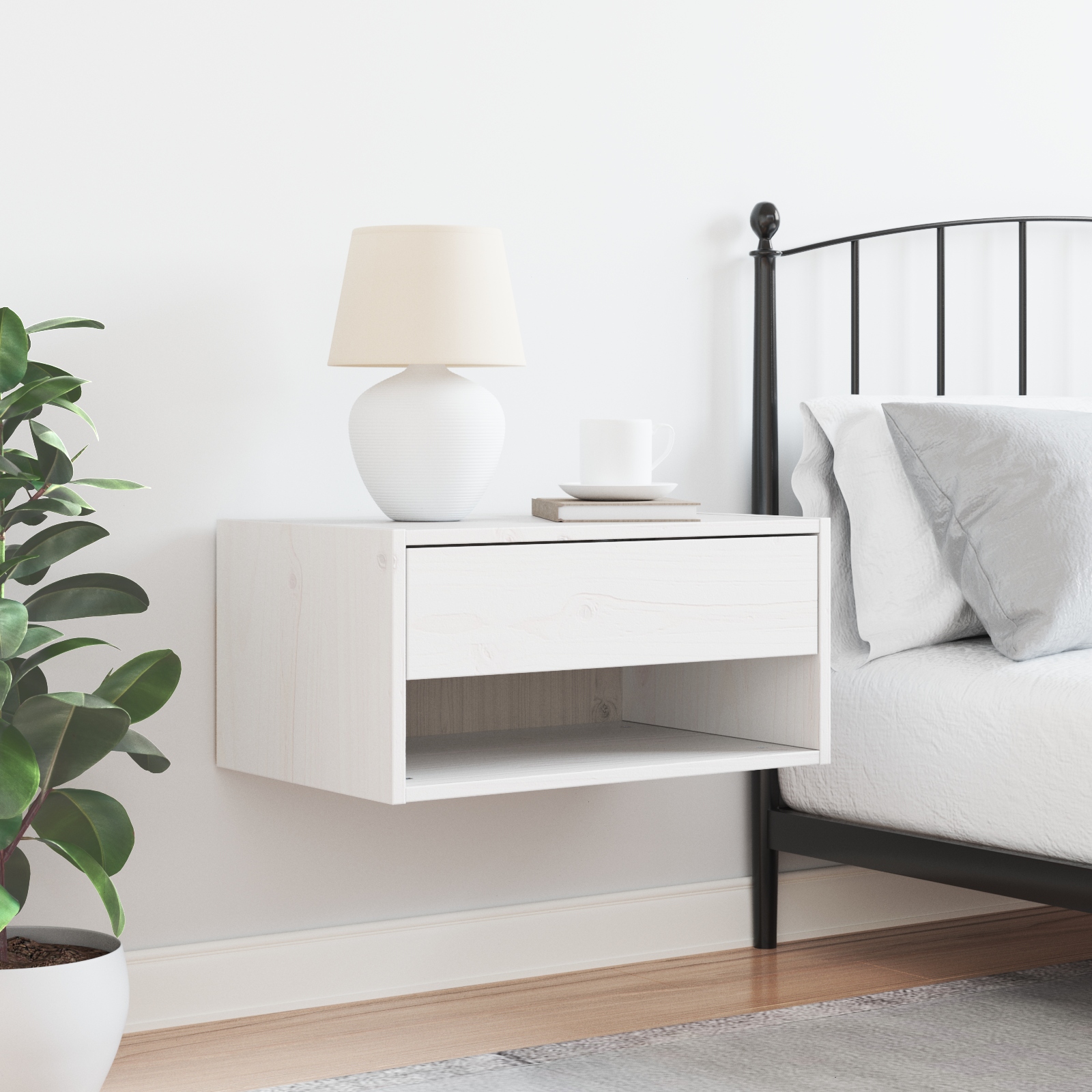 873477 4 Noptieră cu sertar Alb 50 x 32.5 x 24 cm Lemn masiv de pin Noptieră cu sertar Alb 50 x 32.5 x 24 cm Lemn masiv de pin - imagine 4