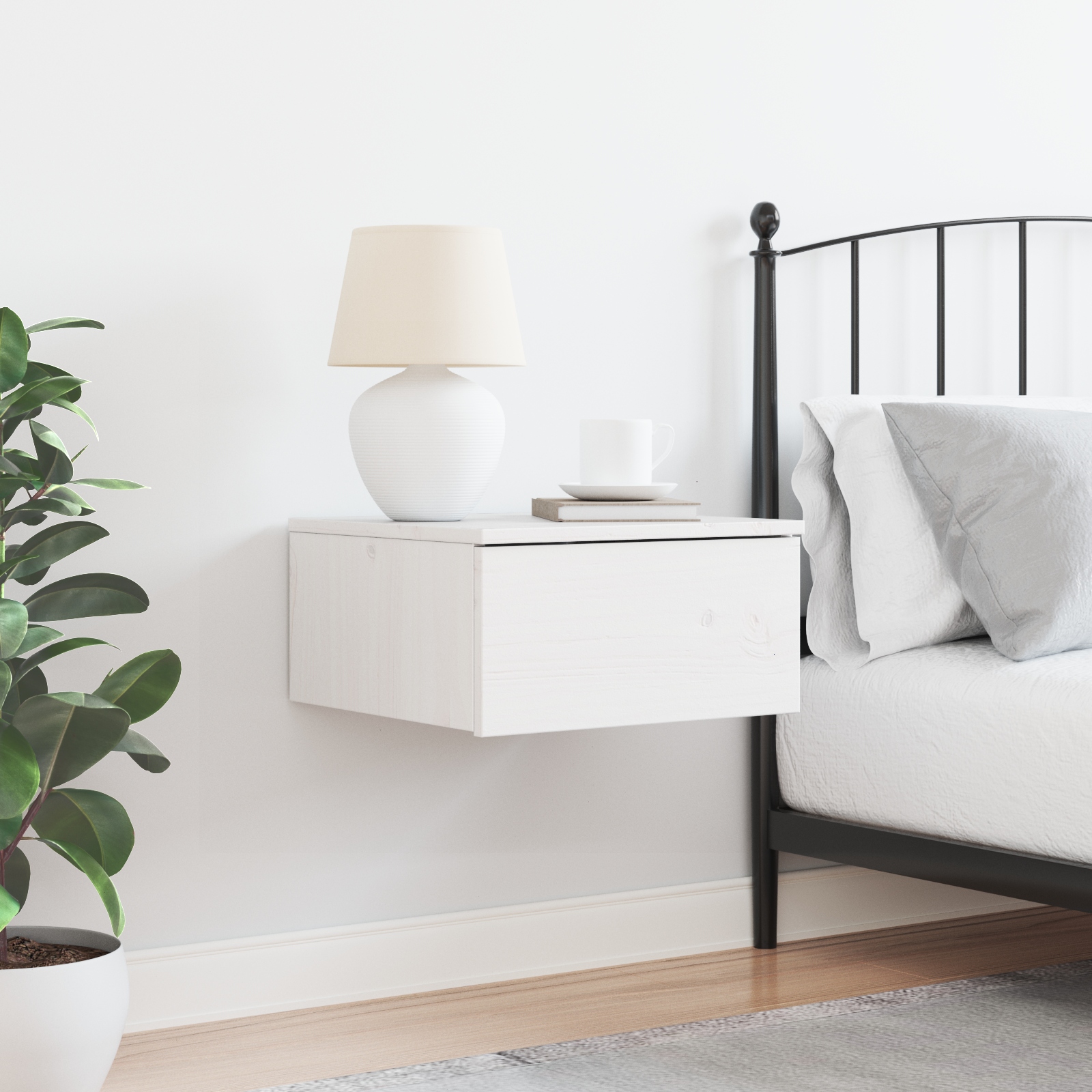 873483 4 Noptieră cu sertar Alb 37 x 35 x 18.5 cm Lemn masiv de pin Noptieră cu sertar Alb 37 x 35 x 18.5 cm Lemn masiv de pin - imagine 4