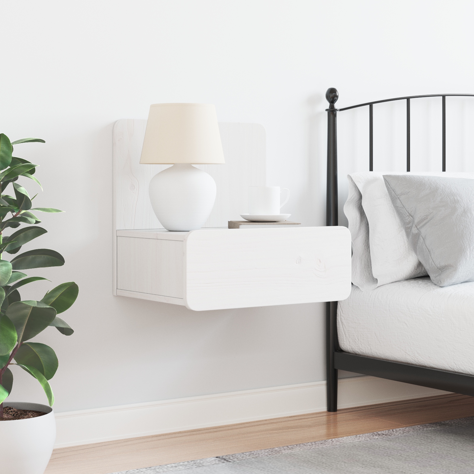 873489 4 Noptieră cu sertar Alb 44 x 32.5 x 40 cm Lemn masiv de pin Noptieră cu sertar Alb 44 x 32.5 x 40 cm Lemn masiv de pin - imagine 4