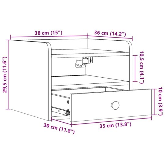873513 12 Noptieră cu sertar Alb 38 x 36 x 29.5 cm Lemn masiv de pin 873513 12