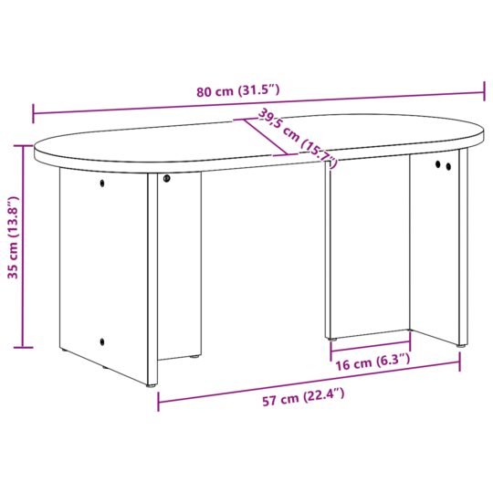 873542 11 Masă de cafea Alb 80 x 39.5 x 35 cm Lemn masiv de pin 873542 11
