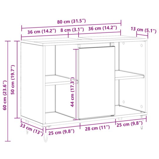 873896 13 Dulap de Baie stejar artizanal 80 x 33 x 60 cm Lemn compozit 873896 13