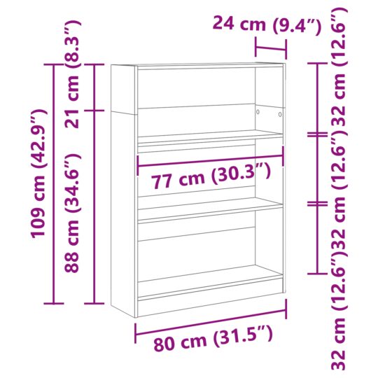 875016 8 Raft de Cărți Stejar negru 80 x 24 x 109 cm Lemn compozit 875016 8