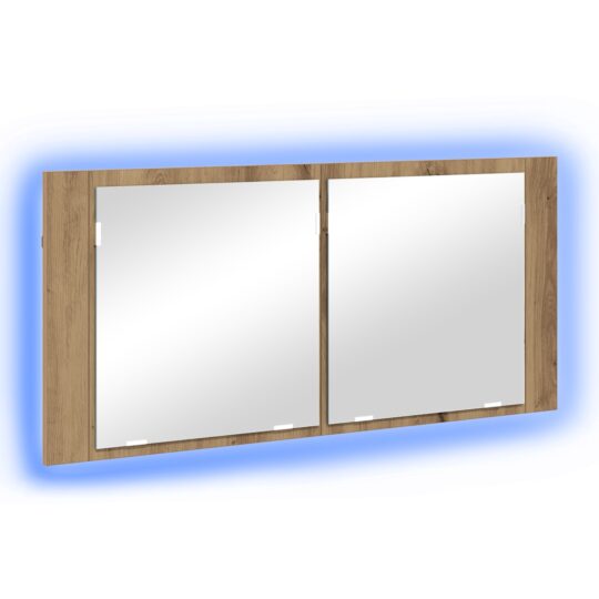 Alternative view of Cameră de Oglindă LED cu raft stejar artizanal 100 x 12 x 45 cm