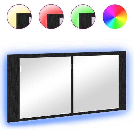 Cameră de Oglindă LED cu raft Stejar negru 100 x 12 x 45 cm