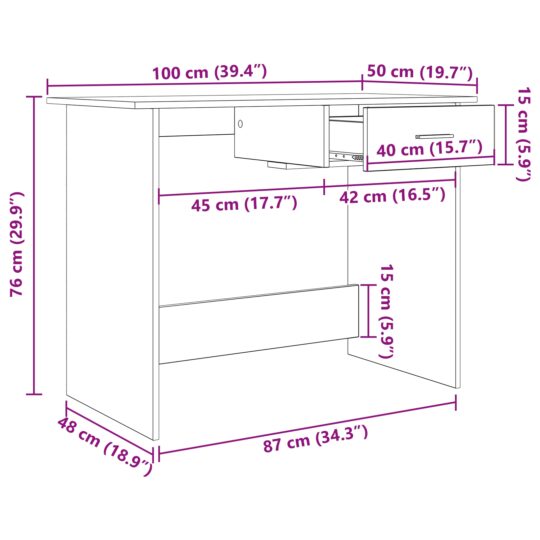 875250 10 Birou cu sertar Stejar negru 100 x 50 x 76 cm Lemn compozit 875250 10