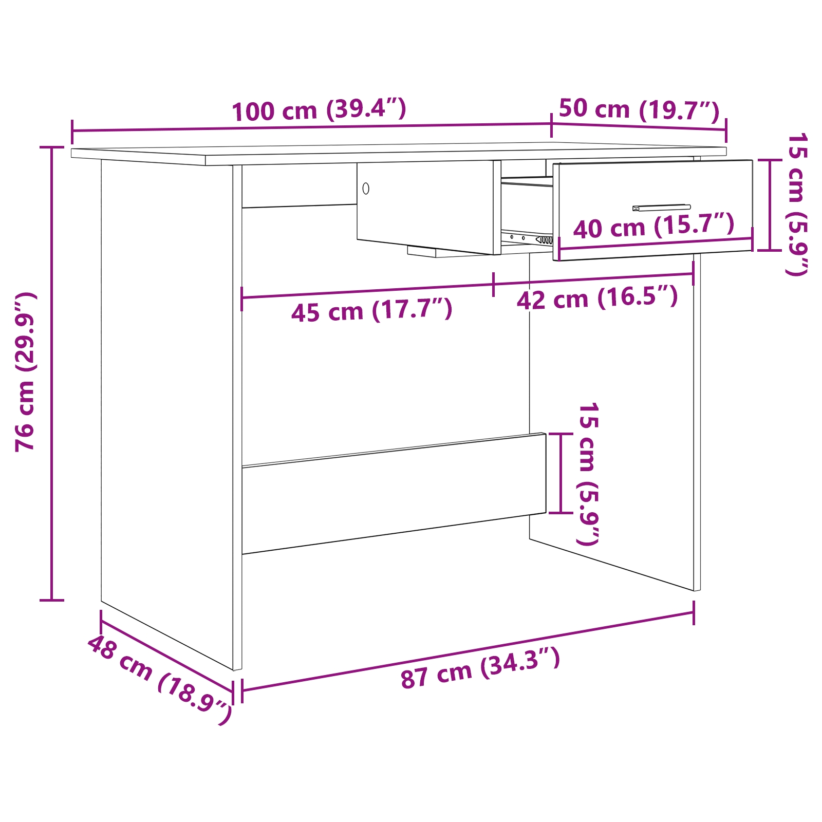 875250 10 Birou cu sertar Stejar negru 100 x 50 x 76 cm Lemn compozit Birou cu sertar Stejar negru 100 x 50 x 76 cm Lemn compozit - imagine 10