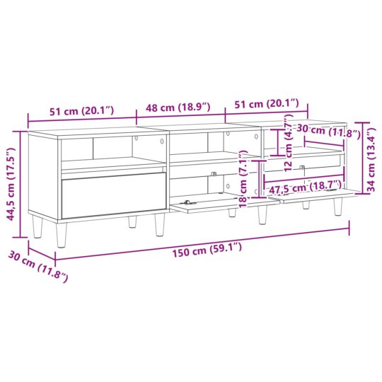 879481 11 Cabinet TV stejar artizanal 150 x 30 x 45 cm Lemn compozit 879481 11