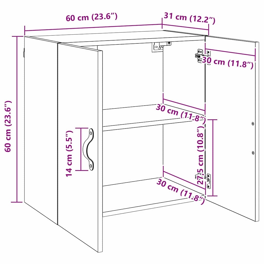 879548 10 Dulap de perete Stejar negru 60 x 31 x 60 cm Lemn compozit Dulap de perete Stejar negru 60 x 31 x 60 cm Lemn compozit - imagine 10