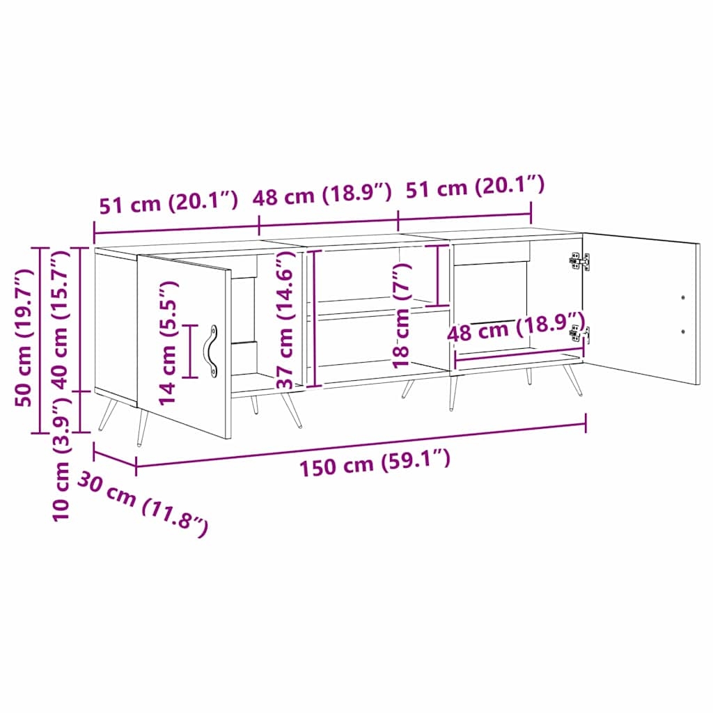 879589 11 Cabinet TV Lemn vechi 150 x 30 x 50 cm Lemn compozit Cabinet TV Lemn vechi 150 x 30 x 50 cm Lemn compozit - imagine 11