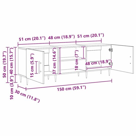 879596 11 Cabinet TV stejar artizanal 150 x 30 x 50 cm Lemn compozit 879596 11