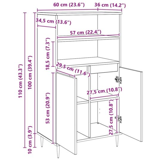 879618 11 Bufet Negru 60 x 36 x 110 cm Lemn compozit 879618 11