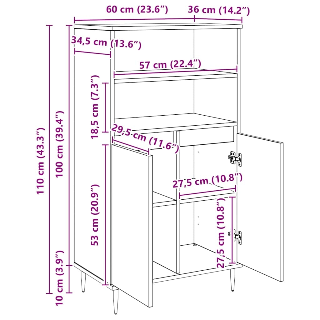 879618 11 Bufet Negru 60 x 36 x 110 cm Lemn compozit Bufet Negru 60 x 36 x 110 cm Lemn compozit - imagine 11