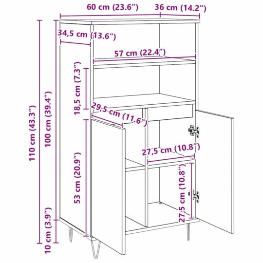 879619 11 Bufet Maro 60 x 36 x 110 cm Lemn compozit 879619 11