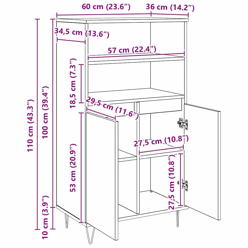 879619 11 Bufet Maro 60 x 36 x 110 cm Lemn compozit Bufet Maro 60 x 36 x 110 cm Lemn compozit - imagine 11