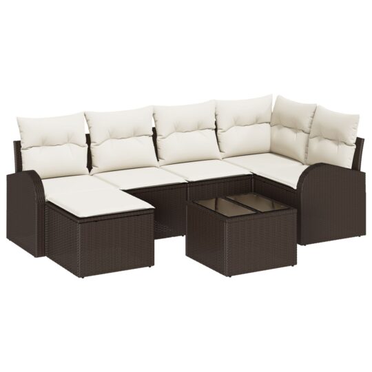 Alternative view of Set de canapele pentru grădină cu pernă 7 pcs Maro Rattan poli