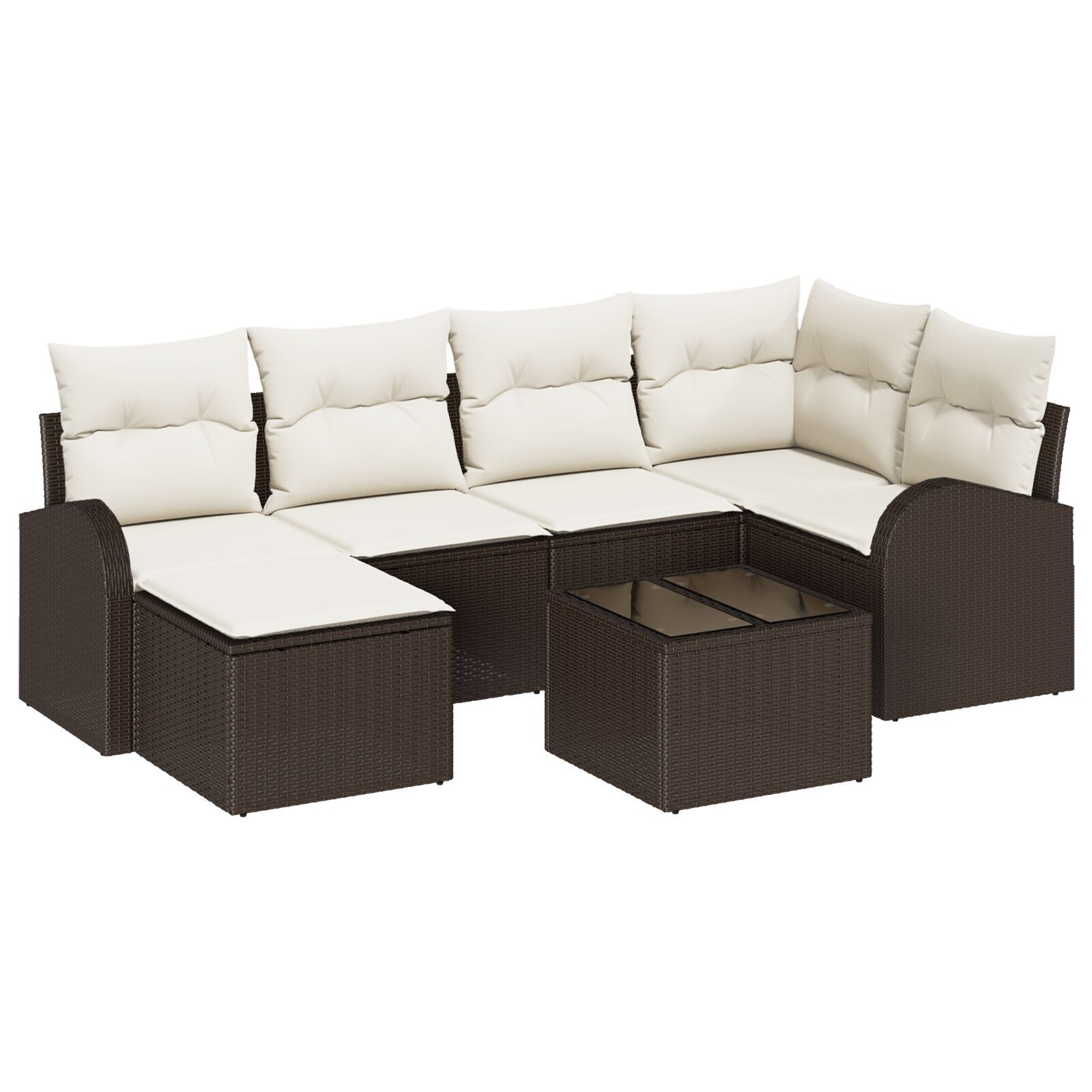image 1 3346118 Set de canapele pentru grădină cu pernă 7 pcs Maro Rattan poli Set de canapele pentru grădină cu pernă 7 pcs Maro Rattan poli - imagine 2