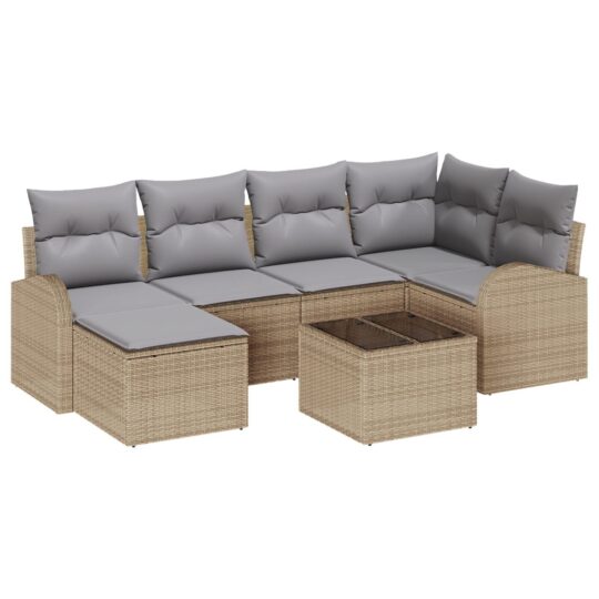 Alternative view of Set de canapele pentru grădină cu pernă 7 pcs Bej Rattan poli