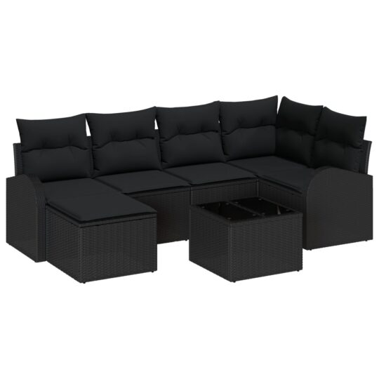 Alternative view of Set de canapele pentru grădină cu pernă 7 pcs Negru Rattan poli