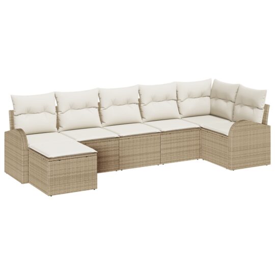 Alternative view of Set de canapele pentru grădină cu pernă 7 pcs Bej Rattan poli