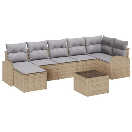Alternative view of Set de canapele pentru grădină cu pernă 8 pcs Bej Rattan poli