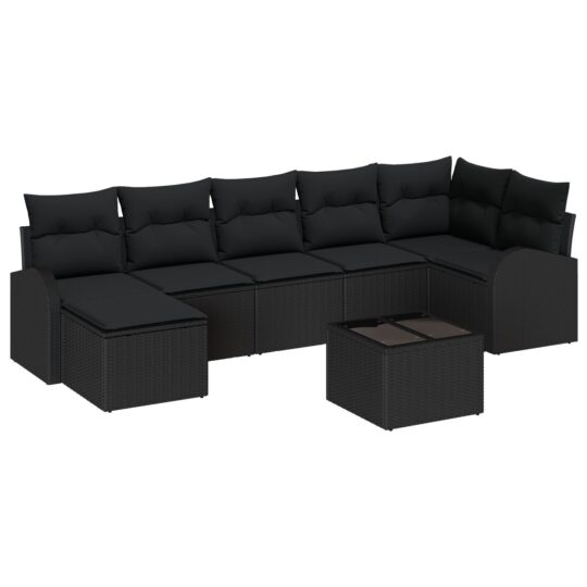 Alternative view of Set de canapele pentru grădină cu pernă 8 pcs Negru Rattan poli