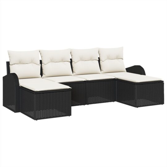 image 1 3346147 Set de canapele pentru grădină cu pernă 6 pcs Negru Rattan poli image 1 3346147