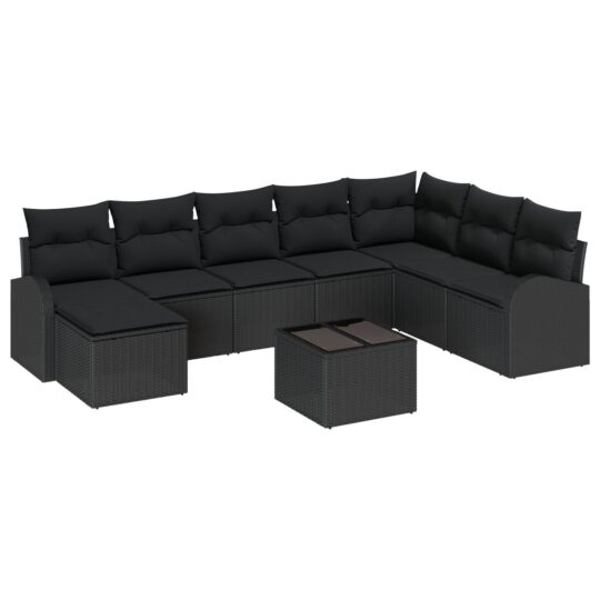 Alternative view of Set de canapele pentru grădină cu pernă 9 pcs Negru Rattan poli