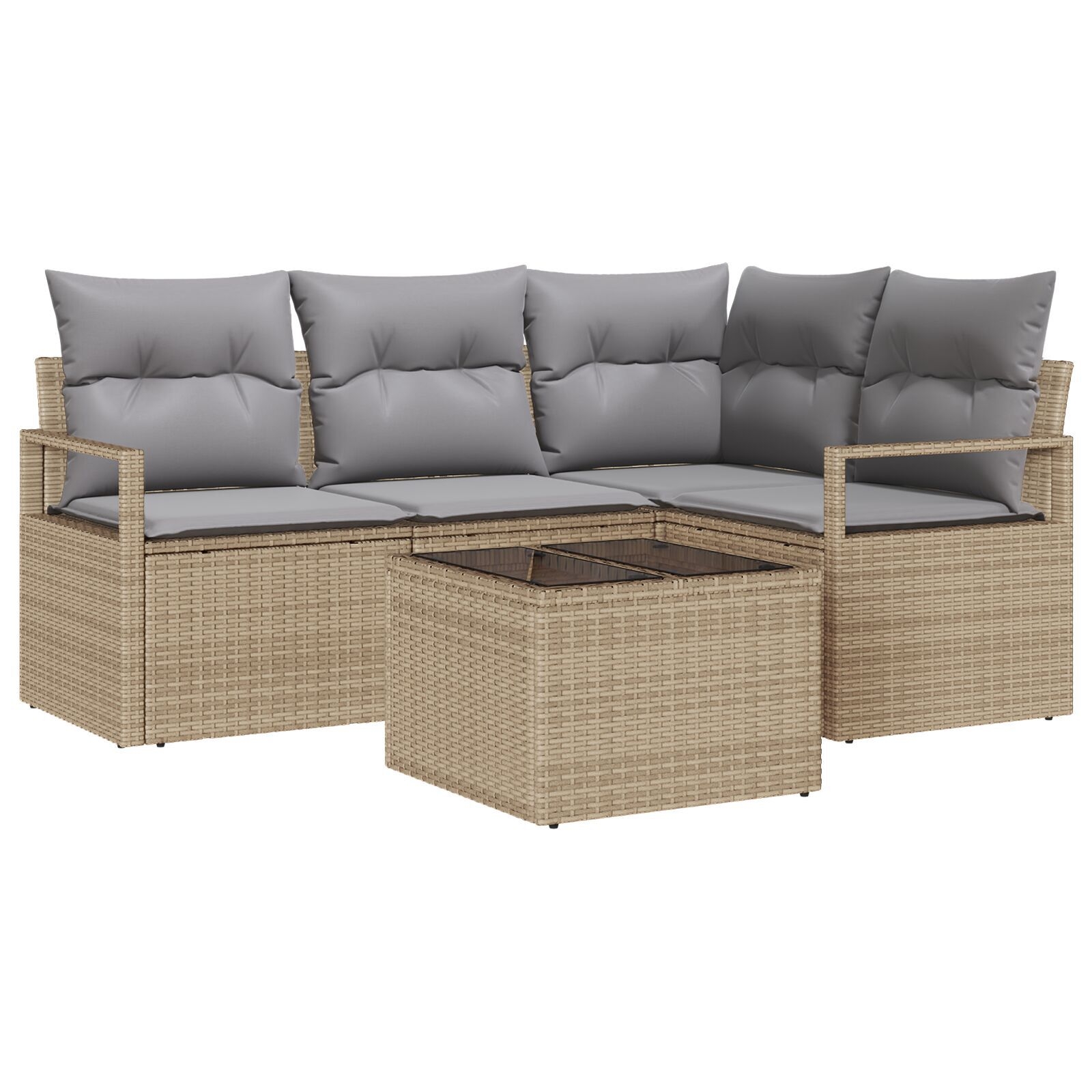 image 1 3346370 Set de canapele pentru grădină 5 pcs Bej Rattan poli Set de canapele pentru grădină 5 pcs Bej Rattan poli - imagine 2