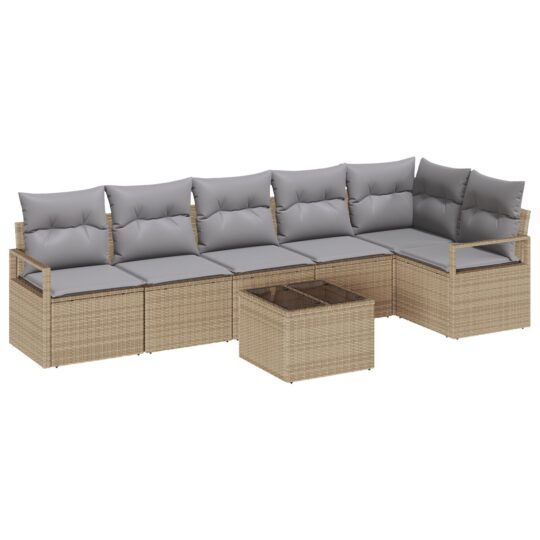Alternative view of Set de canapele pentru grădină 7 pcs Bej Rattan poli