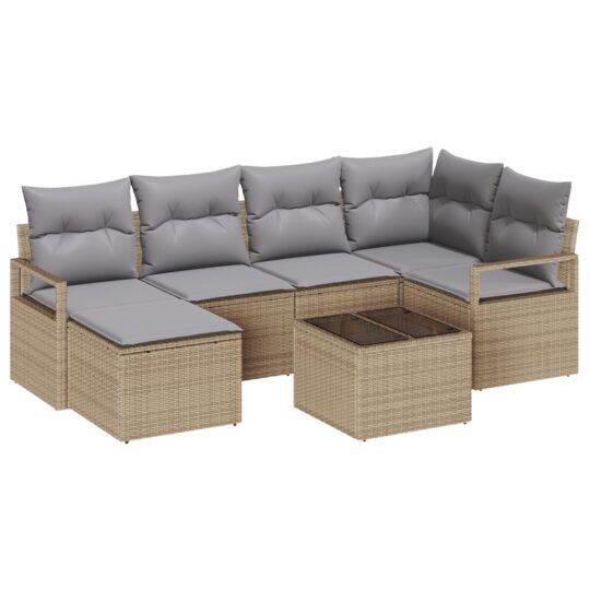 Alternative view of Set de canapele pentru grădină 7 pcs Bej Rattan poli