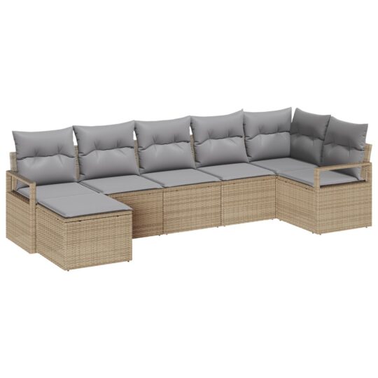 Alternative view of Set de canapele pentru grădină 7 pcs Bej Rattan poli
