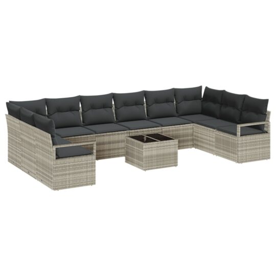 Alternative view of Set de canapele pentru grădină 11 pcs Gri deschis Rattan poli