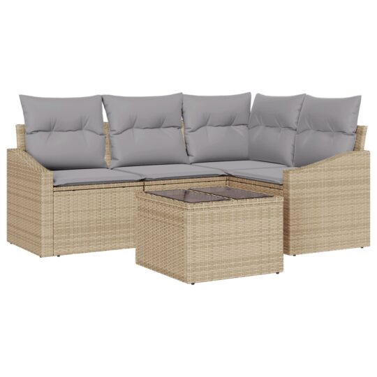 Alternative view of Set de canapele pentru grădină 5 pcs Bej Rattan poli
