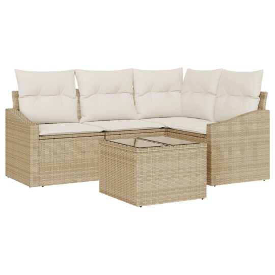 Alternative view of Set de canapele pentru grădină 5 pcs Bej Rattan poli