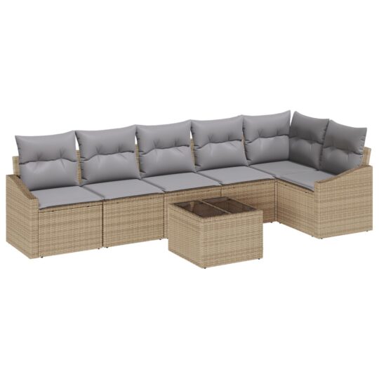 Alternative view of Set de canapele pentru grădină 7 pcs Bej Rattan poli