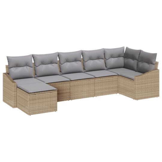 Alternative view of Set de canapele pentru grădină 7 pcs Bej Rattan poli