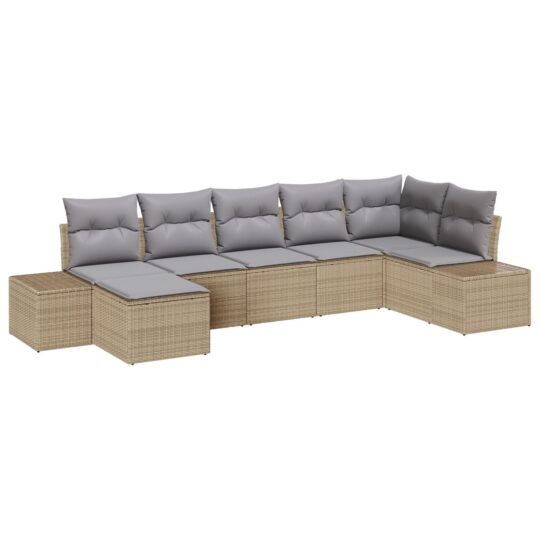 Alternative view of Set de canapele pentru grădină cu pernă 7 pcs Bej Rattan poli