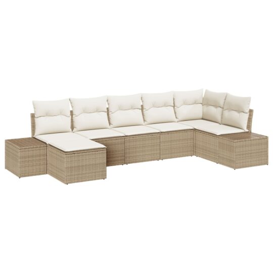 Alternative view of Set de canapele pentru grădină cu pernă 7 pcs Bej Rattan poli