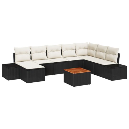 Alternative view of Set de canapele pentru grădină cu pernă 9 pcs Negru Rattan poli