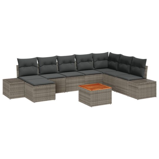 Alternative view of Set de canapele pentru grădină cu pernă 9 pcs Gri Rattan poli