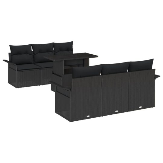 Alternative view of Set de canapele pentru grădină cu pernă 7 pcs Negru Rattan poli